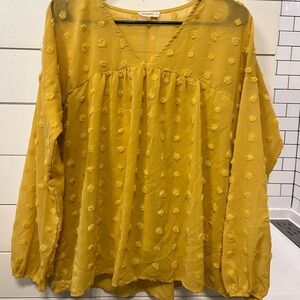 Yellow Ruffled Blouse with Long Sleeves and Relaxed Fit